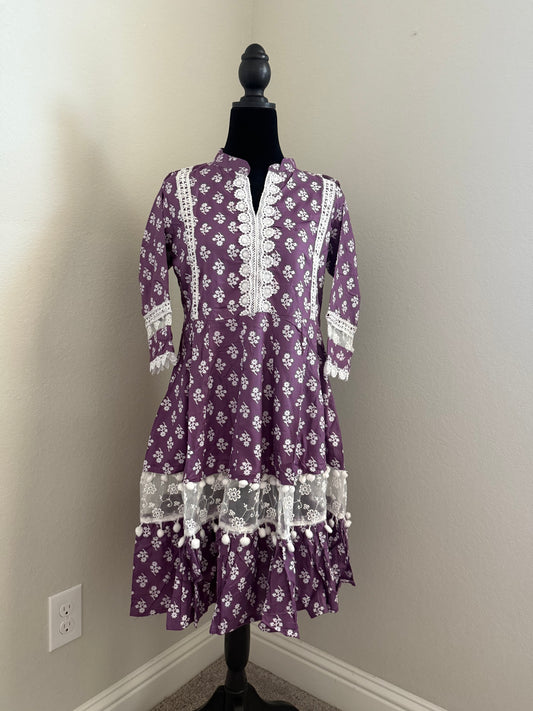 Knee-Length Cotton Summer Dress for Women – Lace Work, 3/4 Sleeves | 4 Colors XL ♡