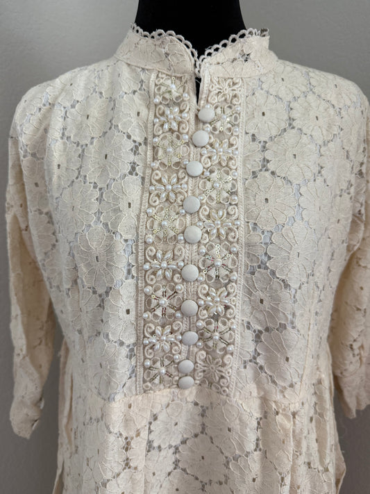 Half White Lace Tiered Dress for Women – 3/4 Sleeves, Knee-Length | Sizes S-XL ♡